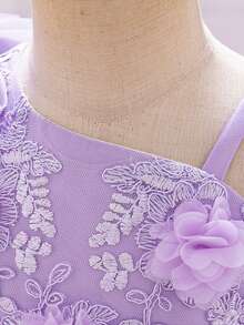 Baby Girls' Bowknot Floral Mesh Cute Birthday Princess Dress For Party Flower Girl, Fabric & Floral Pattern Randomly Cut, Headband Not Included - Mauve Purple - View 5