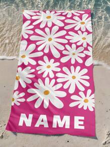 Toalha de praia personalizada com nome para meninos e meninas, 1 peça, flores clássicas, várias cores, toalha de praia para pais e filhos, absorvente, multifuncional, secagem rápida, respirável, reutilizável, requintada, confortável, macia, moderna