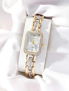 1pc New Arrivals Square Dial Women Watch, Elegant Fashionable Style With Roman Numerals And Rhinestone, Suitable For Party,Holiday,Birthday,The Best Gift Watch For Ladies