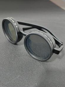 1pc Classic Retro 2025 New Round Frame Fashion Glasses, Adjustable Photochromic Black Lens, Niche Design With Distinctive Vibe - Multicolor - View 6