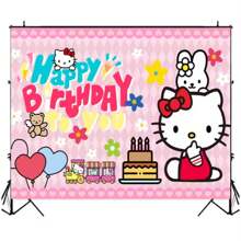 Sanrio Sanrio Family Hello Kitty Happy Birthday Pink Fantasy Scene Balloon Decoration For Birthday Bath Party Background Decoration Banner Vinyl