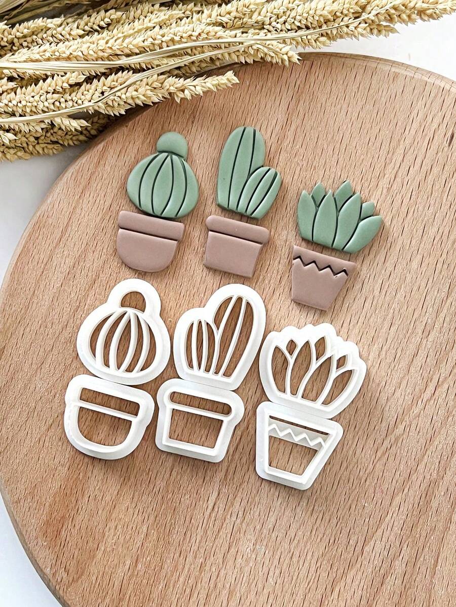 6Pcs Polymer Clay Cutters Cactus, Boho Clay Earring Cutters, Spring Clay Cutters Kits, Polymer Clay Tools For Clay Jewelry Making - CactusCutter - View 1