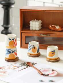 4pcs Elegant Lemon Creative Ceramic Espresso Cups Set With Wooden Tray, Couple/Family Weekend Coffee Mugs, Daily Italian Demitasse Cups, Afternoon Tea Novelty Dopamine Mugs, Small Water Cups - Multicolor - View 3