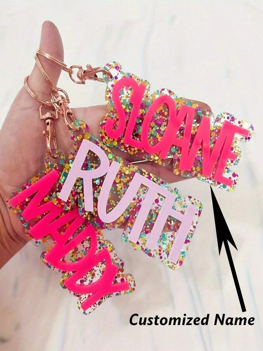 Llavero Personalizado con Nombre Flash - Etiqueta Brillante con Letras DIY Personalizadas, Perfecto para Mochilas BA y Bolsas de Pañales - Diseños Coloridos y Brillantes