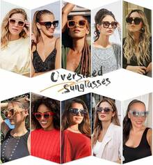 anteojos de sol cuadradas de gran tamaño para mujer, estilo retro y de lujo, protección UV400 - Marco negro - Ver 3