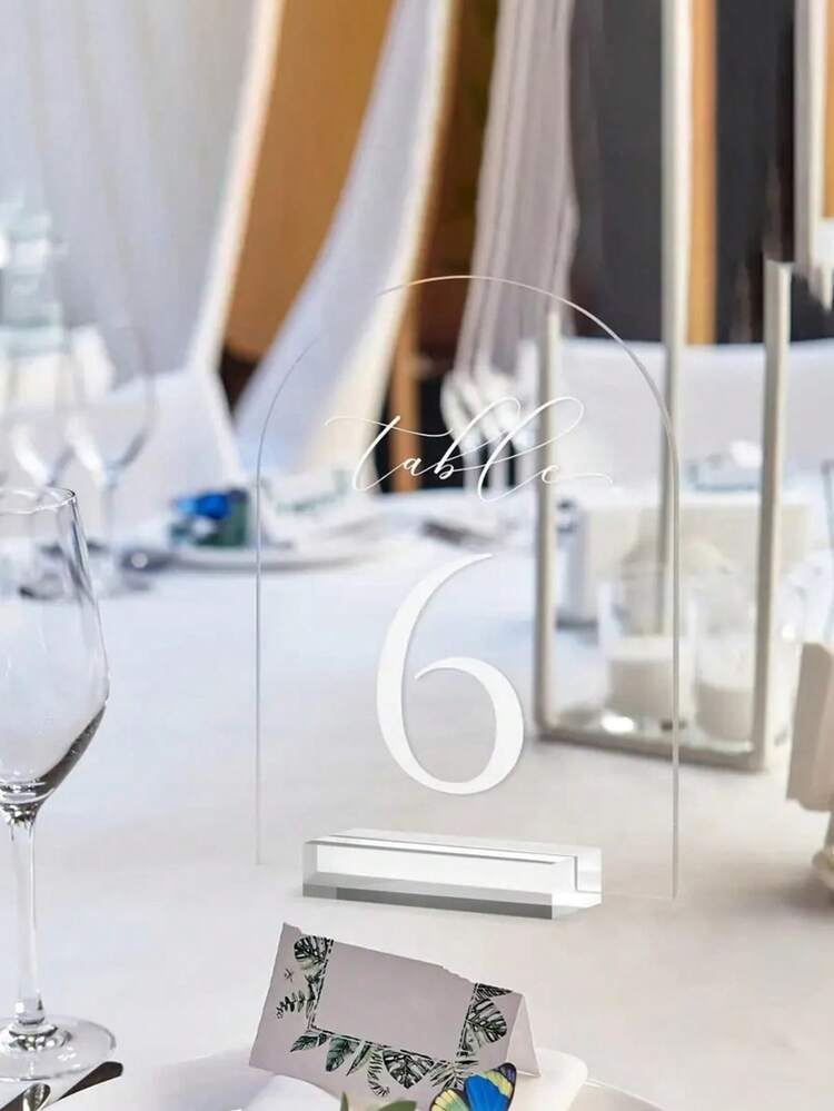 Custom Textlear Arched Wedding Table No., 5 X 7 Inch Acrylic Table No. 1-10, Clear Acrylic Arched Table Tops Logo With Acrylic Bracket For Centerwork, Receptions, Parties, And Events - Multicolor - View 2