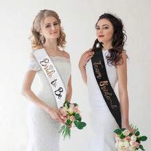 7 件/套：1 白色 + 6 黑色“准新娘”绶带、新娘送礼会、单身派对、绶带套装、伴娘用折叠玫瑰金字母单身派对绶带、婚礼派对用品 - 1白+6黑 - 查看 10