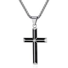 Collar con colgante de cruz de acero inoxidable negro con borde biselado de Rnivida para hombres - Plata-22" - Ver 2