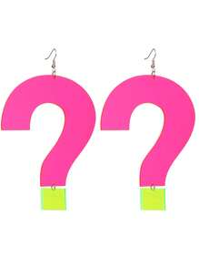 1 Pair Stylish Acrylic Neon Color Oversize Question Mark & Exclamation Point Pendant Earrings, Suitable For Women Party Wear
