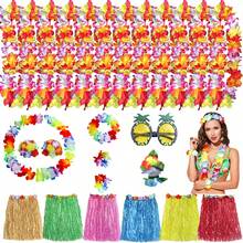Conjunto de disfraz hawaiano, 8 piezas de artículos para fiestas hawaianas, que incluyen guirnaldas de flores, collares, diademas, brazaletes, faldas de hierba hawaianas, regalos tropicales para fiestas de verano, cumpleaños y vacaciones - Multicolor - Ver 2