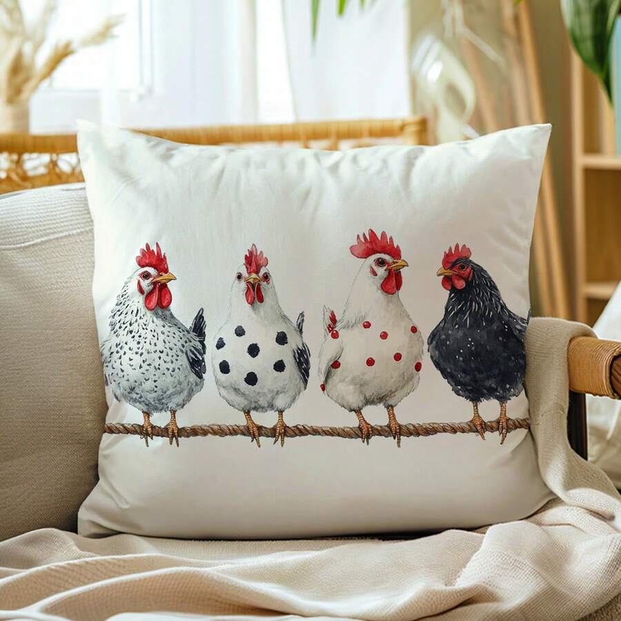 1 件极简主义农场黑白波尔卡圆点小鸡抱枕套，单面柔软毛绒面料，45 * 45 厘米/18 * 18 英寸，装饰靠垫套适用于房间、现代沙发、派对、礼物 - 彩色 - 查看 1