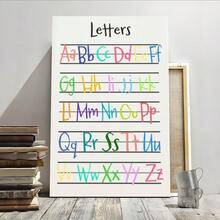 1pc Framed Canvas Poster Alphabet, Colorful Letters, Educational Style Wall Art Canvas Paintings Ideal Gift For Bedroom Living Room Corridor Wall Art Wall Decor Room Decoration - Black - View 1