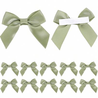 10Pcs/20pcs/50pcs Sage Green Satin Ribbon Bows 2" Self Adhesive Satin Bows For Gift Wrapping Premade Satin Bows With Double-Sided Tape For Making Crafts Baby Shower Birthday Party Wedding Decorations