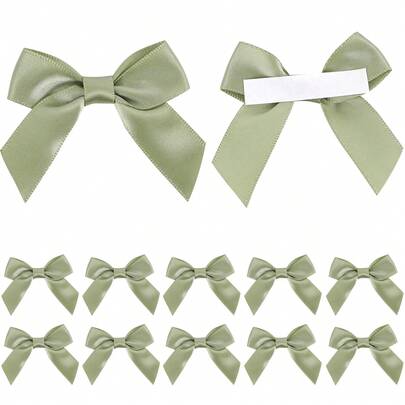 10Pcs/20pcs/50pcs Sage Green Satin Ribbon Bows 2" Self Adhesive Satin Bows For Gift Wrapping Premade Satin Bows With Double-Sided Tape For Making Crafts Baby Shower Birthday Party Wedding Decorations Christmas Decorations Home Christmas Gifts Christmas Decor