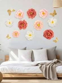 24pcs/12pcs Crinkle Paper Butterfly Decorations, DIY Wedding Home Decor, Beige And Lotus Pink Paper Flowers Party Background Set, Suitable For Birthday Party, Wedding Decor, Proposal Party, Wall, Arch, Valentine's Day, Mother's Day, Romantic Ambiance