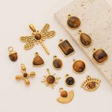 1pc Casual 304 Stainless Steel 18k Gold Plated Dragonfly Sun Cross Evil Eye Pendants DIY Jewelry Making Supplies For Women,Suit Party And Daily Life Wear - Pendant - View 2