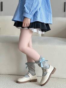 1 Pair Girls Thin Long Socks With Bow Lace Details, Princess Style Solid Color Mid-Calf Socks For Teens And Children - Multicolor - View 8