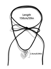 1 Collana regolabile con ciondolo a forma di cuore d'argento con fiocco, nappe, di stile semplice e alla moda, accessori per donne in stile casual, ragazza carina, accessori regalo per vacanza