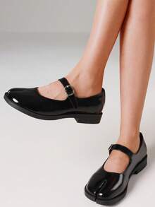 Tabi Shoes For Women Round Toe Mary Janes Low Heel Flat Shoes With Split Toe Campus Style For Spring Artful Life - màu đen - Xem 4