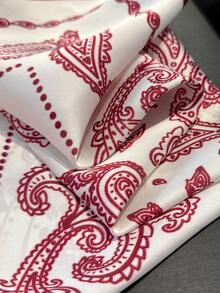 1 Khăn quàng cổ vuông họa tiết hoa Paisley bằng lụa giả dành cho nữ 27,5 inch, Băng đô cài tóc/Khăn quàng cổ/Phụ kiện thắt lưng đa năng kiểu Bandana mới, Khăn quàng cổ thời trang cho trang phục - Đỏ và trắng - Xem 3