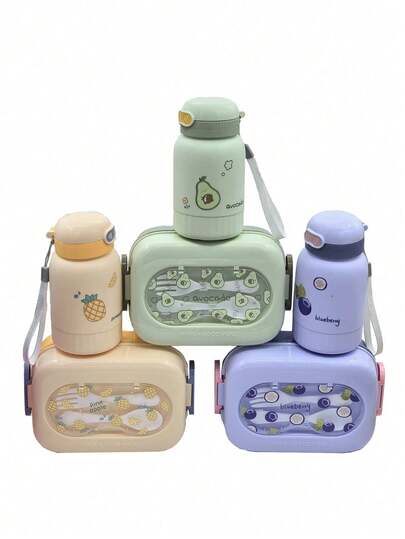 Large Capacity Portable Lunch Box With Straw Water Bottle Set