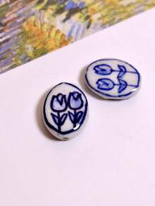 1/5 Pairs Hand-Painted Tulip Ceramic Vintage Beads, Handmade DIY Bead Jewelry, Accessories (Watercolor Floral Design) - Multicolor - View 3