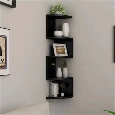 1 件黑色壁挂式角架，墙壁装饰书架