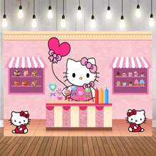 Sanrio Sanrio Family Hello Kitty Happy Birthday Pink Fantasy Scene Balloon Decoration For Birthday Bath Party Background Decoration Banner Vinyl