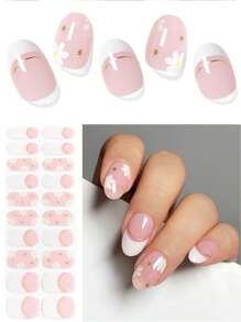 Bandes d'ongles en gel semi-durcis (marguerite rose) - 20 pièces d'autocollants pour ongles en gel french. Wraps en gel pour ongles. Nécessite des rayons UV, qualité salon et facilité d'utilisation