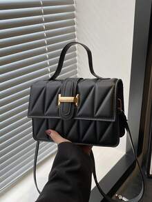 Women's New Stone Texture Fashion Crossbody Bag, Vintage Small Square Handbag, Spring/Summer - Black - View 1