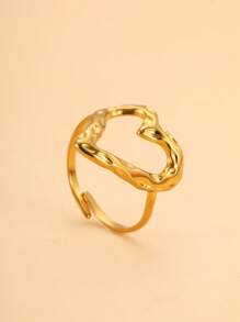 1 pieza Anillo de acero inoxidable con flor dorada y forma de corazón con gema falsa, apto para uso diario para mujeres