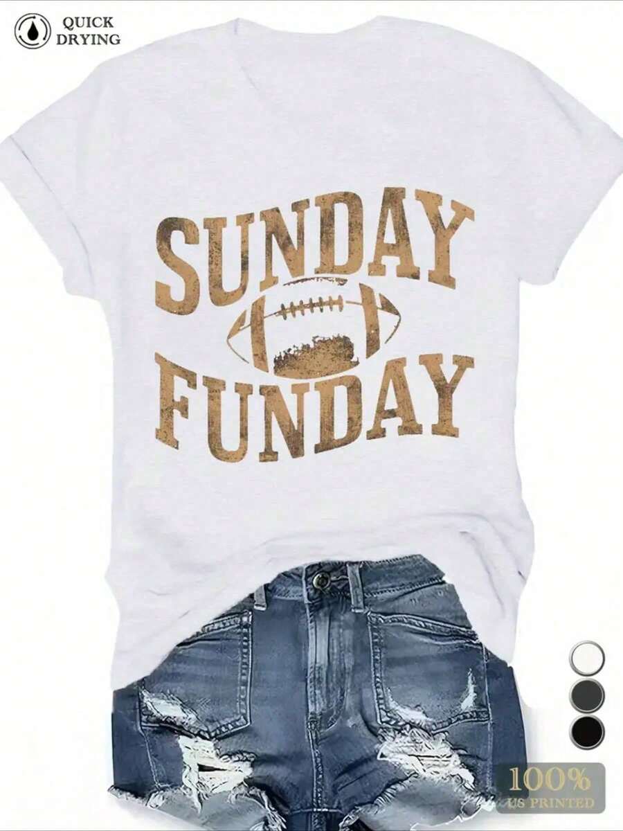 PAYEAH 1pcs 100% Cotton  SUNDAY FUNDAY Vintage Design Women's Comfit T-Shirt Women's  Clothing Tee T-ShWirts 220g Heavy Cotton T Shirt,Summer - White - View 1