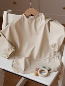 1pc Soft PU Long-Sleeved Waterproof Feeding Bib, Baby Bibs Plain Color, Long Sleeve Feeding Bib, Reverse Wear, Solid Color, Smock For Baby And Toddler Bib Suit