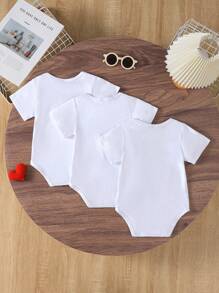 3pcs/Set Newborn Infant Casual Cute Father's Day Letter & Cartoon Print White Romper Suit, Summer
