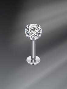 CIZME 16G 6/8/10/12mm Titanium Steel Stud Earrings, Lip Rings, Flat Back Earrings, Nose Rings, Cartilage Hoops, Lip Rings, CZ Stud Earrings For Women & Men - Silver - View 13