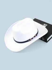 1pc Unisex Solid Color Woolen Cowboy/Cowgirl Hat With Leather Belt Buckle Decor, Versatile Novelty Gifts, Wide Brim Fedora Hats Suitable For Western Themed Parties, Engagements, Graduations, Performances, Celebrations - Top Hat - View 5