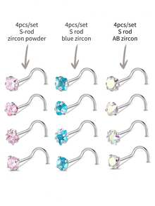 4PCS/Set Surgical Steel Heart Nose Ring Set Real Star L Shape Nose Stud Set Square Nose Rings And Studs Bulk Piercing Nariz Lote - Multicolor - View 10