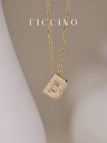 Dây chuyền mặt chữ cái Cubic Zirconia cổ điển FICCINO, Dây chuyền chữ cái mạ vàng bằng thép không gỉ Titanium, Vòng cổ choker All-Match hàng ngày, Hộp quà tặng, Quà kỷ niệm - 1556n - Xem 4