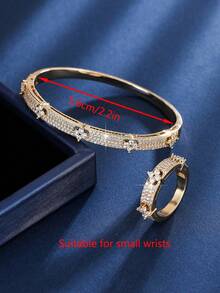 1pc Exquisite Four-Leaf Flower Inlaid Cubic Zirconia Bracelet, Fashion Jewelry Bangle For Women, Daily Wear And Party, Perfect Gift Choice To Show Elegance And Charm Valentines,Mom,Mother,Mother's Day,Gift - Four-leaf Flower Full Zirconium Bracelet - View 15