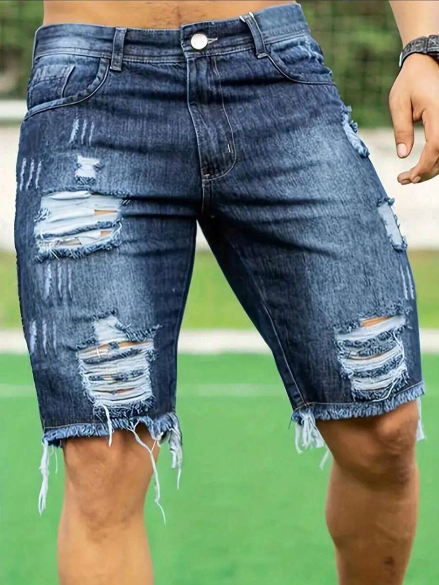 Men's Fashion Distressed Skinny Straight Denim Shorts Jorts