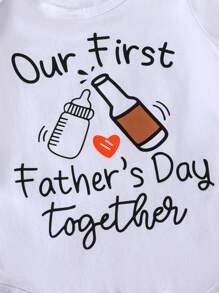 3pcs/Set Newborn Infant Casual Cute Father's Day Letter & Cartoon Print White Romper Suit, Summer