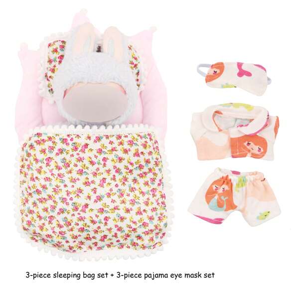 Sac de dormit drăguț pentru păpușă, pernă, set de cuvertură și pijamale, set de mască pentru ochi - Accesorii periferice noi și drăguțe pentru păpușă (păpușa nu este inclusă)