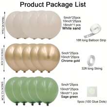 150pcs Greenish-Gray & White Balloon Arch Kit, Green, Beige & Gold Metallic Balloon Garland Set With Multicolor Confetti Balloons, Suitable For Birthday, Wedding, Baby Shower, Bachelor Party Decoration