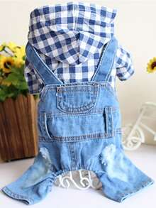 1 件宠物条纹四腿连体衣，牛仔效果连体衣背带裤狗衣服，春夏宠物服装