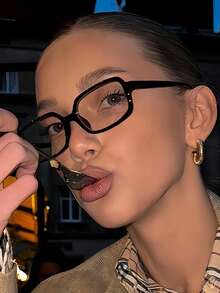 1 Pair Women's Small Frame Rectangular Minimalist Black Plano Glasses, Suitable For Daily Outfits - Black - View 1