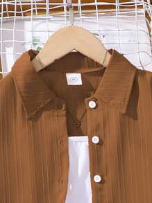 Left Mama 2 Pieces Girl's (Plus Size) Set - Long Sleeve Collared Shirt Top & Pants, New Style For Autumn