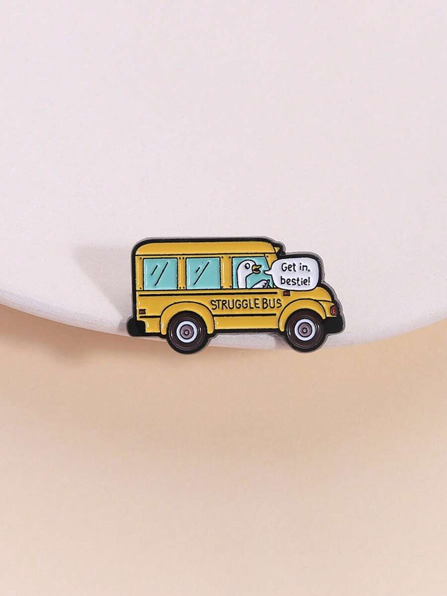 1pc Funny Struggle Bus Goose Brooch Pin, Cute Cartoon Animal - Yellow - View 1