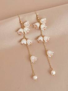 1 par de brincos pendentes elegantes de flor de lírio e pérola, versáteis
