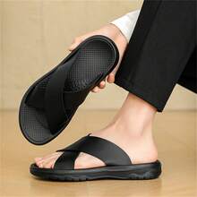 Men's Fashion High-Quality Breathable Sandals, Thick Sole Anti-Slip Criss-Cross Strap Summer Outdoor Beach Slippers - Black - View 7