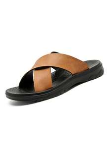 男士时尚高品质透气凉鞋，厚底防滑交叉绑带夏季户外沙滩拖鞋